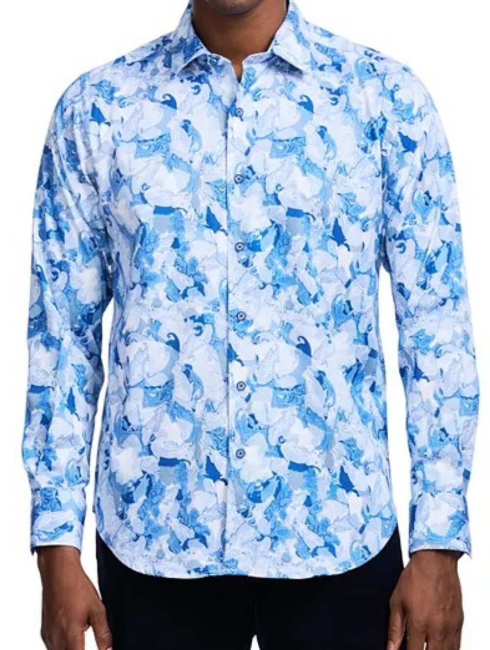 Robert Graham Blue Paisley Button-Down Shirt with Contrast Cuff